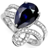 LOVELY 2.76 CT GENUINE BLACK SAPPHIRE & 2 PCS GENUINE DIAMOND 0.925 STERLING SILVER W/ PLATINUM RING - Wholesalekings.com