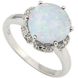 LOVELY 2.908 CARAT TW  CREATED FIRE OPAL & GENUINE DIAMOND PLATINUM OVER 0.925 STERLING SILVER RING - Wholesalekings.com