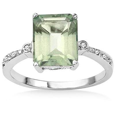 LOVELY 3.08 CT GREEN AMETHYST & 2 PCS GENUINE DIAMOND 0.925 STERLING SILVER W/ PLATINUM RING - Wholesalekings.com