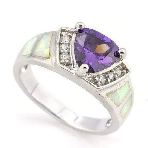LOVELY ! 3 1/2 CARAT CREATED AMETHYST & 1 CARAT CREATED FIRE OPAL 925 STERLING SILVER RING - Wholesalekings.com