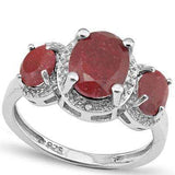 LOVELY 3.712 CARAT TW DYED GENUINE RUBY & DIAMOND PLATINUM OVER 0.925 STERLING SILVER RING - Wholesalekings.com