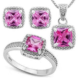 LOVELY 4.60 CT CREATED PINK SAPPHIRE & 5PCS GENUINE DIAMOND PLATINUM OVER 0.925 STERLING SILVER SET - Wholesalekings.com