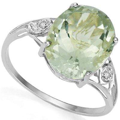 LOVELY 5.5 CARAT  GREEN AMETHYST & GENUINE DIAMOND PLATINUM OVER 0.925 STERLING SILVER RING - Wholesalekings.com