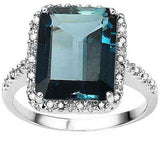 LOVELY ! 7 4/5 CARAT LONDON BLUE TOPAZ & DIAMOND 10KT SOLID GOLD RING - Wholesalekings.com