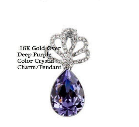 Luxury 18K Gold- Over Deep Purple Color Crystal German Silver Charm/Pendant - Wholesalekings.com