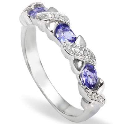 MAGNIFICENT 0.46 CARAT TW  GENUINE TANZANITE & GENUINE DIAMOND PLATINUM OVER 0.925 STERLING SILVER RING - Wholesalekings.com