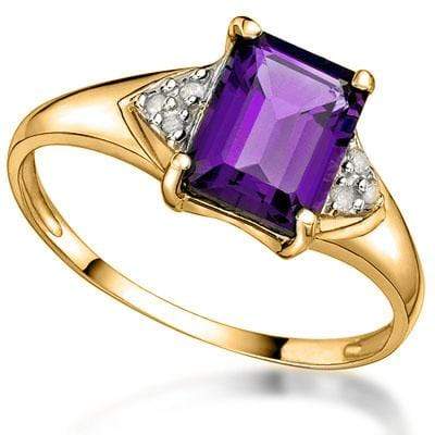 MAGNIFICENT 1.35 CT AMETHYST & 6 PCS WHITE DIAMOND 10K SOLID YELLOW GOLD RING - Wholesalekings.com