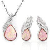 MAGNIFICENT 1 CARAT CREATED PINK FIRE OPAL 925 STERLING SILVER SET - Wholesalekings.com