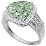 MAGNIFICENT 2.91 CARAT TW  GREEN AMETHYST & GENUINE DIAMOND PLATINUM OVER 0.925 STERLING SILVER RING - Wholesalekings.com