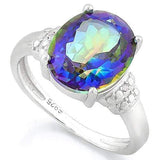 MAGNIFICENT !  3 2/3 CARAT OCEAN MYSTIC GEMSTONE &   DIAMOND 925 STERLING SILVER RING - Wholesalekings.com