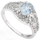 MARVELOUS 0.435 CARAT TW AQUAMARINE & GENUINE DIAMOND PLATINUM OVER 0.925 STERLING SILVER RING - Wholesalekings.com