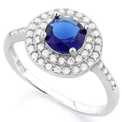 MARVELOUS !   1 1/3 CARAT CREATED BLUE SAPPHIRE &  1/2 CARAT (47 PCS) FLAWLESS CREATED DIAMOND 925 STERLING SILVER HALO RING - Wholesalekings.com