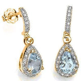 MARVELOUS 1.10 CT AQUAMARINE & 48 PCS WHITE DIAMOND 10K SOLID YELLOW GOLD EARRIN - Wholesalekings.com