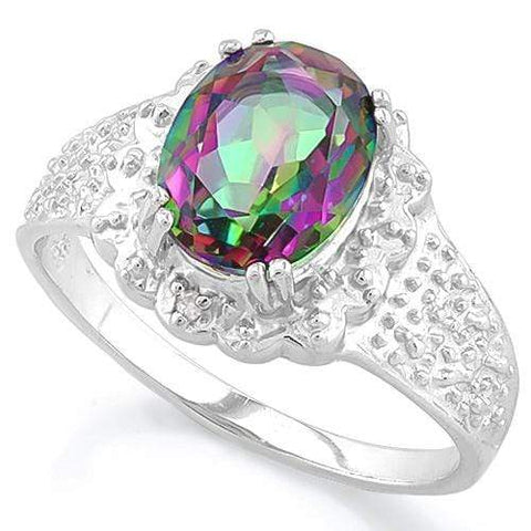 MARVELOUS !  1 4/5 CARAT MYSTIC GEMSTONE &   DIAMOND 925 STERLING SILVER RING - Wholesalekings.com