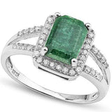 MARVELOUS 2.64 CARAT TW DYED GENUINE EMERALD & CREATED WHITE SAPPHIRE PLATINUM OVER 0.925 STERLING SILVER RING - Wholesalekings.com