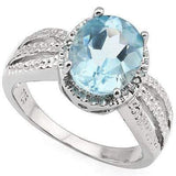 MARVELOUS 3.19 CARAT TW (3 PCS) BLUE TOPAZ & GENUINE DIAMOND PLATINUM OVER 0.925 STERLING SILVER RING - Wholesalekings.com