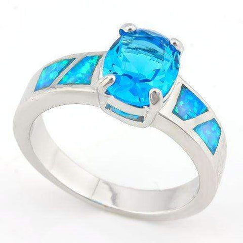 MARVELOUS ! 3 CARAT CREATED SWISS TOPAZ & 1 CARAT CREATED FIRE OPAL 925 STERLING SILVER RING - Wholesalekings.com