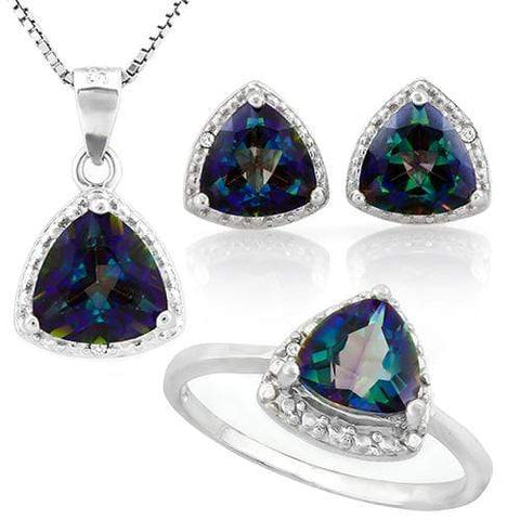 MARVELOUS ! 4 3/5 CARAT OCEAN MYSTIC GEMSTONE & DIAMOND 925 STERLING SILVER SET ( Ring, Earring and Pendant) - Wholesalekings.com
