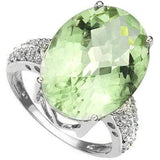 MARVELOUS 5.21 CT GREEN AMETHYST & 2PCS GENUINE DIAMOND PLATINUM OVER 0.925 STERLING SILVER RING - Wholesalekings.com