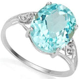 MARVELOUS 7.27 CT BLUE TOPAZ & 2 PCS WHITE DIAMOND PLATINUM OVER 0.925 STERLING SILVER RING - Wholesalekings.com