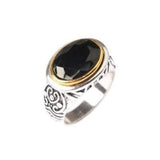 MARVELOUS SILVER PLATED ALLOY AND BLACK AGATE  RING - Wholesalekings.com
