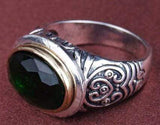 MARVELOUS SILVER PLATED ALLOY WITH EMERALD GREEN AGATE  RING - Wholesalekings.com
