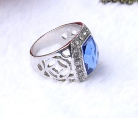 MARVELOUS SILVER PLATED ALLOY WITH NAVY BLUE DIAMOND CUT CRYSTAL RING - Wholesalekings.com