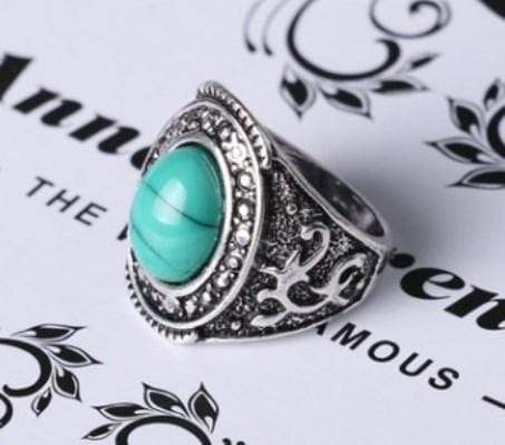 MARVELOUS SILVER PLATED ALLOY WITH TURQUOISE RING - Wholesalekings.com