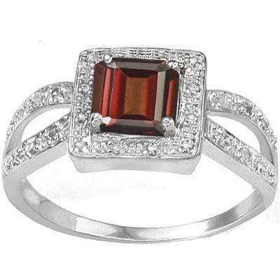 MESMERIZING 0.96 CARAT TW (3 PCS) GARNET & GENUINE DIAMOND PLATINUM OVER 0.925 STERLING SILVER RING - Wholesalekings.com