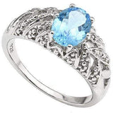 MESMERIZING 1.60 CT BLUE TOPAZ & 2 PCS WHITE DIAMOND PLATINUM OVER 0.925 STERLING SILVER RING - Wholesalekings.com