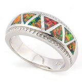 MESMERIZING ! 3 CARAT (7 PCS) CREATED FIRE OPAL 925 STERLING SILVER BAND RING - Wholesalekings.com