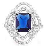 MESMERIZING ! 4.00 CT CREATED BLUE SAPPHIRE & 40PCS CREATED DIAMOND 925 STERLING SILVER RING - Wholesalekings.com