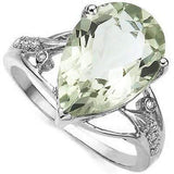 MESMERIZING 4.90 CT GREEN AMETHYST & 2 PCS WHITE DIAMOND PLATINUM OVER 0.925 STERLING SILVER RING - Wholesalekings.com