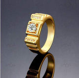 MESMERIZING HIGH POLISH YELLOW GOLD PLATED BRASS WITH CREATED DIAMOND RING - Wholesalekings.com