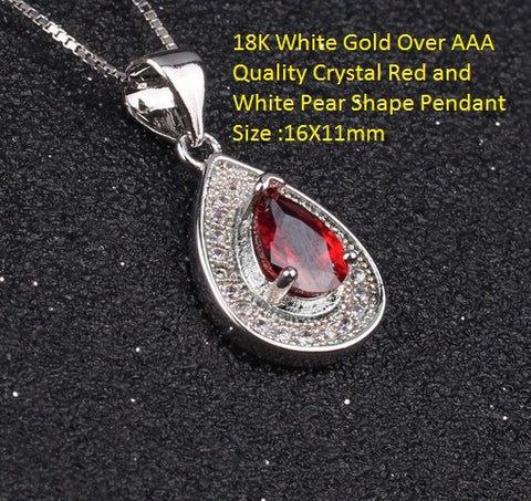 US 18K White Gold- Over AAA Quality Crystal Red and White Pear Shape German Silv - Wholesalekings.com