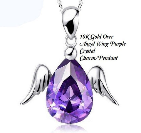 US 18K Gold-Over Angel Wing Lavender Crystal Fashion German Silver Charm/Pendant - Wholesalekings.com