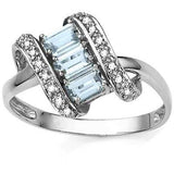 PERFECT 0.80 CT AQUAMARINE & 2 PCS GENUINE DIAMOND 0.925 STERLING SILVER W/ PLATINUM RING - Wholesalekings.com