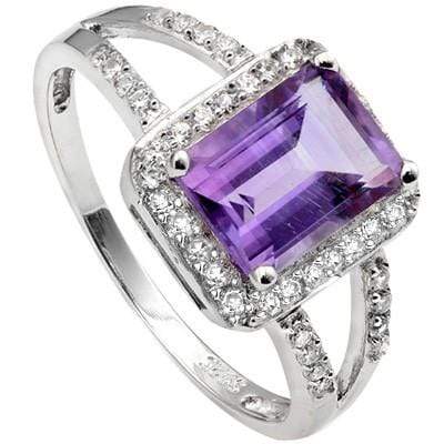 PERFECT 1.50 CT AMETHYST & 28 PCS CREATED WHITE SAPPHIRE PLATINUM OVER 0.925 STERLING SILVER RING - Wholesalekings.com