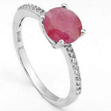 PERFECT 1.597 CARAT TW DYED GENUINE RUBY & CREATED WHITE SAPPHIRE PLATINUM OVER 0.925 STERLING SILVER RING - Wholesalekings.com