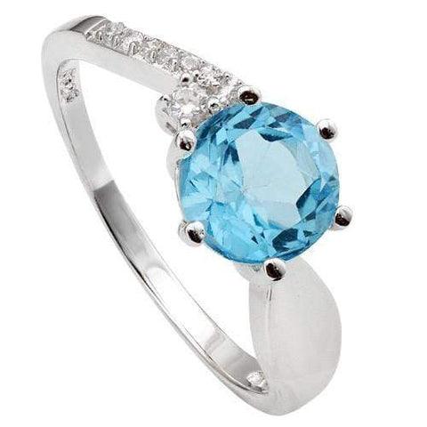 PERFECT 1.65 CT BLUE TOPAZ & 6 PCS CREATED WHITE SAPPHIRE PLATINUM OVER 0.925 STERLING SILVER RING - Wholesalekings.com