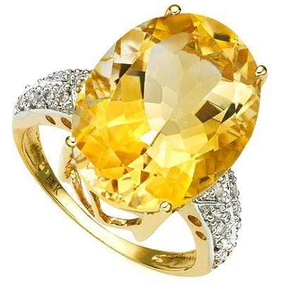 PERFECT 12.22 CT CITRINE & 18 PCS WHITE DIAMOND 10K SOLID YELLOW GOLD RING - Wholesalekings.com