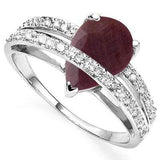 PERFECT 2.60 CARAT TW (3 PCS) GENUINE RUBY & GENUINE DIAMOND PLATINUM OVER 0.925 STERLING SILVER RING - Wholesalekings.com