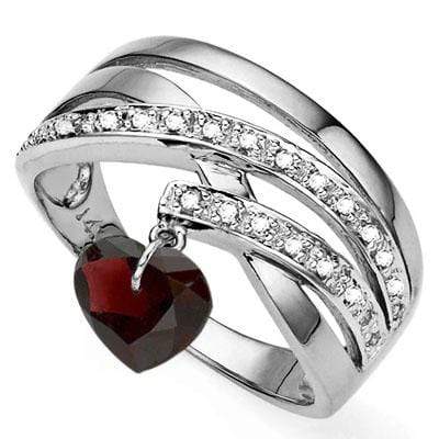 PRECIOUS 1.08 CARAT TW GARNET & GENUINE DIAMOND PLATINUM OVER 0.925 STERLING SILVER RING - Wholesalekings.com