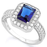 PRECIOUS! 1 4/5 CARAT CREATED BLUE SAPPHIRE &  1/3 CARAT (34 PCS) FLAWLESS CREATED DIAMOND 925 STERLING SILVER HALO RING - Wholesalekings.com