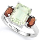 PRECIOUS !  2 1/2 CARAT GREEN AMETHYST & 4/5 CARAT GARNET 925 STERLING SILVER RING - Wholesalekings.com