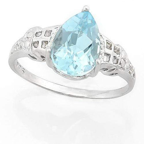 PRECIOUS ! 2 CARAT BABY SWISS BLUE TOPAZ & DIAMOND 925 STERLING SILVER RING - Wholesalekings.com