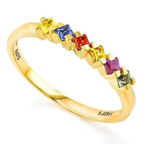 PRECIOUS !  4/5 CARAT (6 PCS) MULTI COLOR SAPPHIRE (VS) 9KT SOLID GOLD BAND RING - Wholesalekings.com