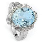 PRECIOUS 5.60 CT BLUE TOPAZ & 2 PCS WHITE DIAMOND PLATINUM OVER 0.925 STERLING SILVER RING - Wholesalekings.com
