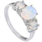 PRETTY 0.70 CT CREATED FIRE OPAL & 2 PCS CREATED FIRE OPAL 0.925 STERLING SILVER W/ PLATINUM RING - Wholesalekings.com