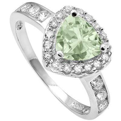 PRETTY 1.01 CT GREEN AMETHYST & 21 PCS CREATED WHITE SAPPHIRE 0.925 STERLING SILVER W/ PLATINUM RING - Wholesalekings.com